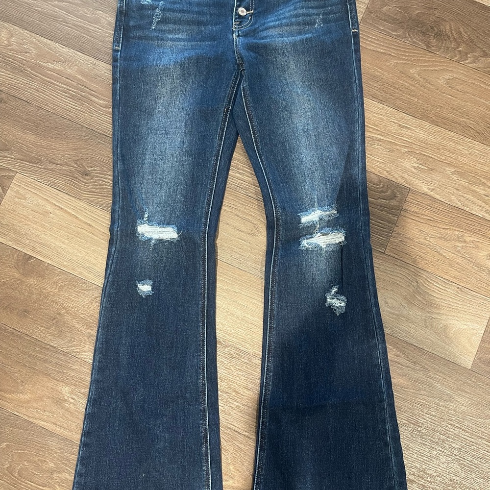 KanCan Dark Blue Distressed Flare Jeans